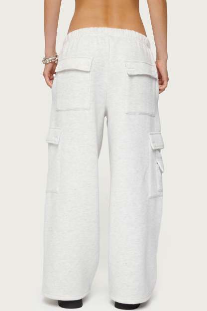 Petite Wide Leg Cargo Sweatpants - LIGHT GRAY