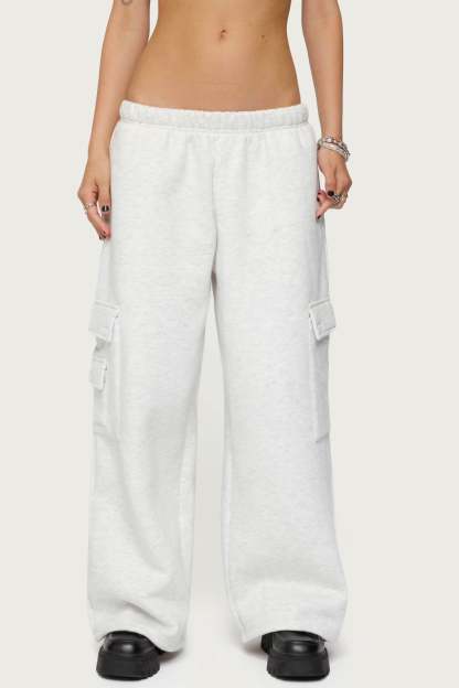 Petite Wide Leg Cargo Sweatpants - LIGHT GRAY