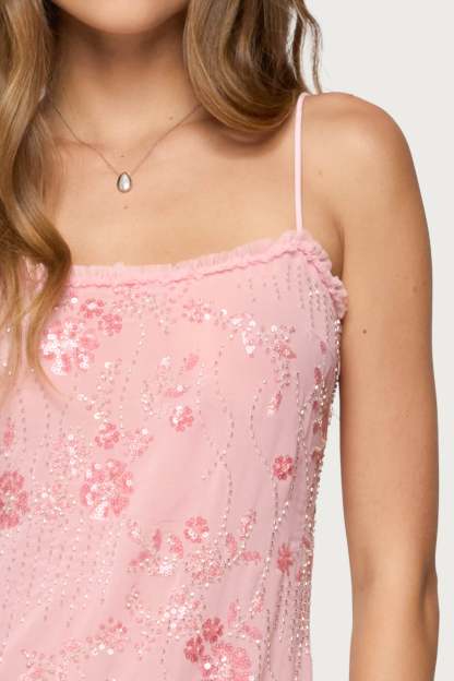 Romey Beaded Chiffon Mini Dress - PINK