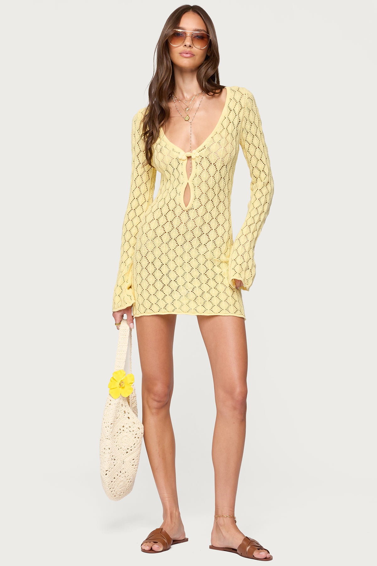 Brie Cut Out Crochet Mini Dress - YELLOW