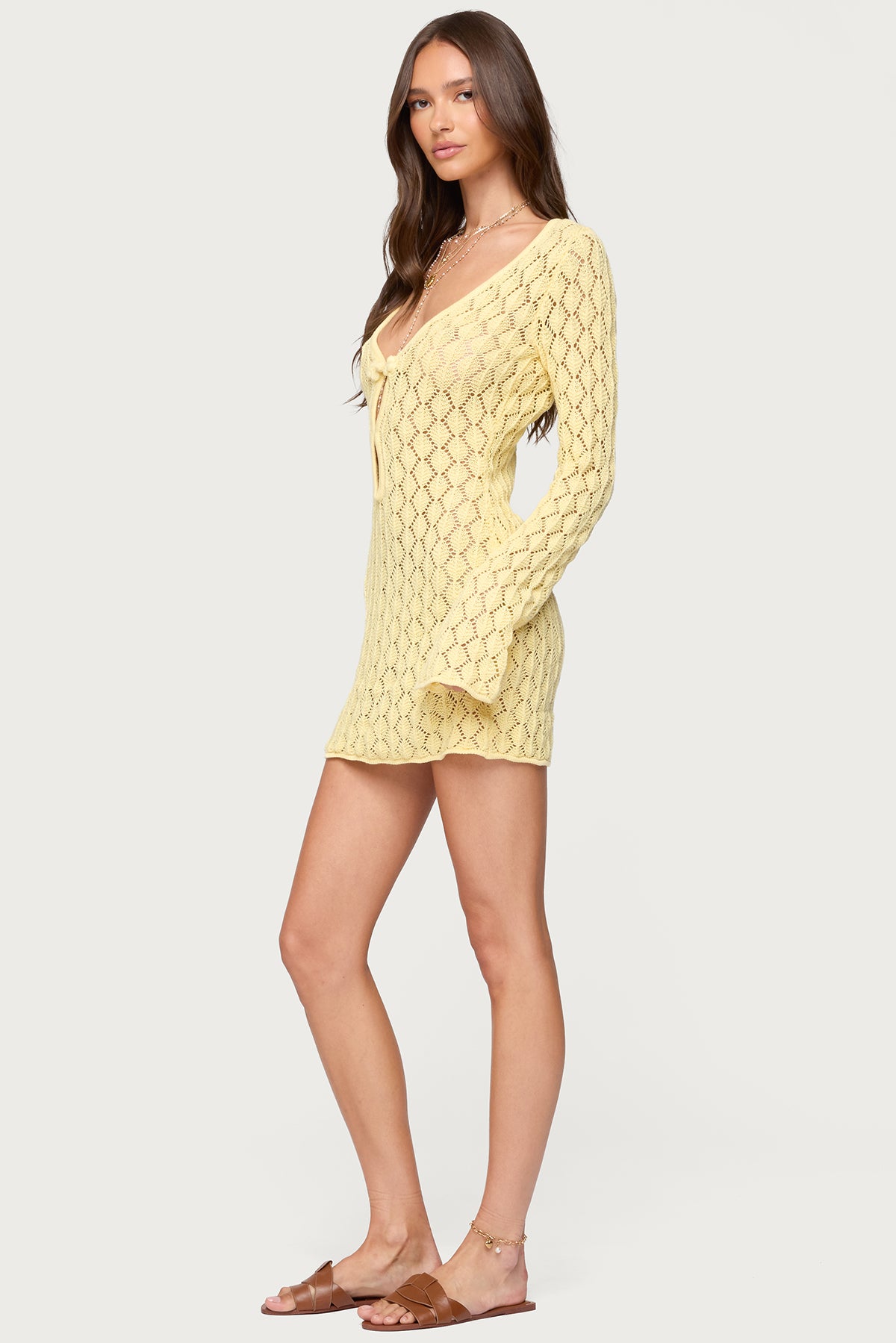Brie Cut Out Crochet Mini Dress - YELLOW