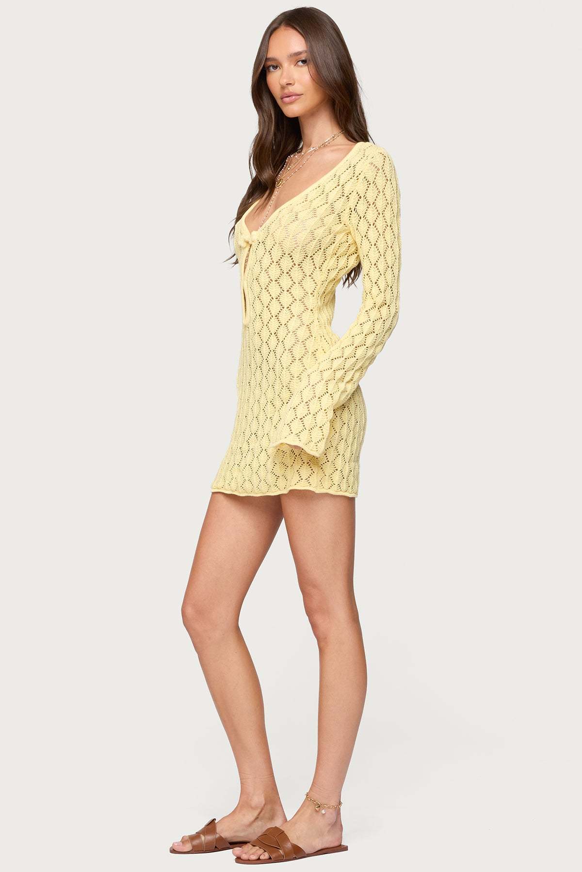 Brie Cut Out Crochet Mini Dress - YELLOW