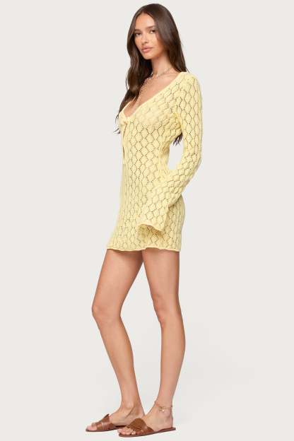Brie Cut Out Crochet Mini Dress - YELLOW