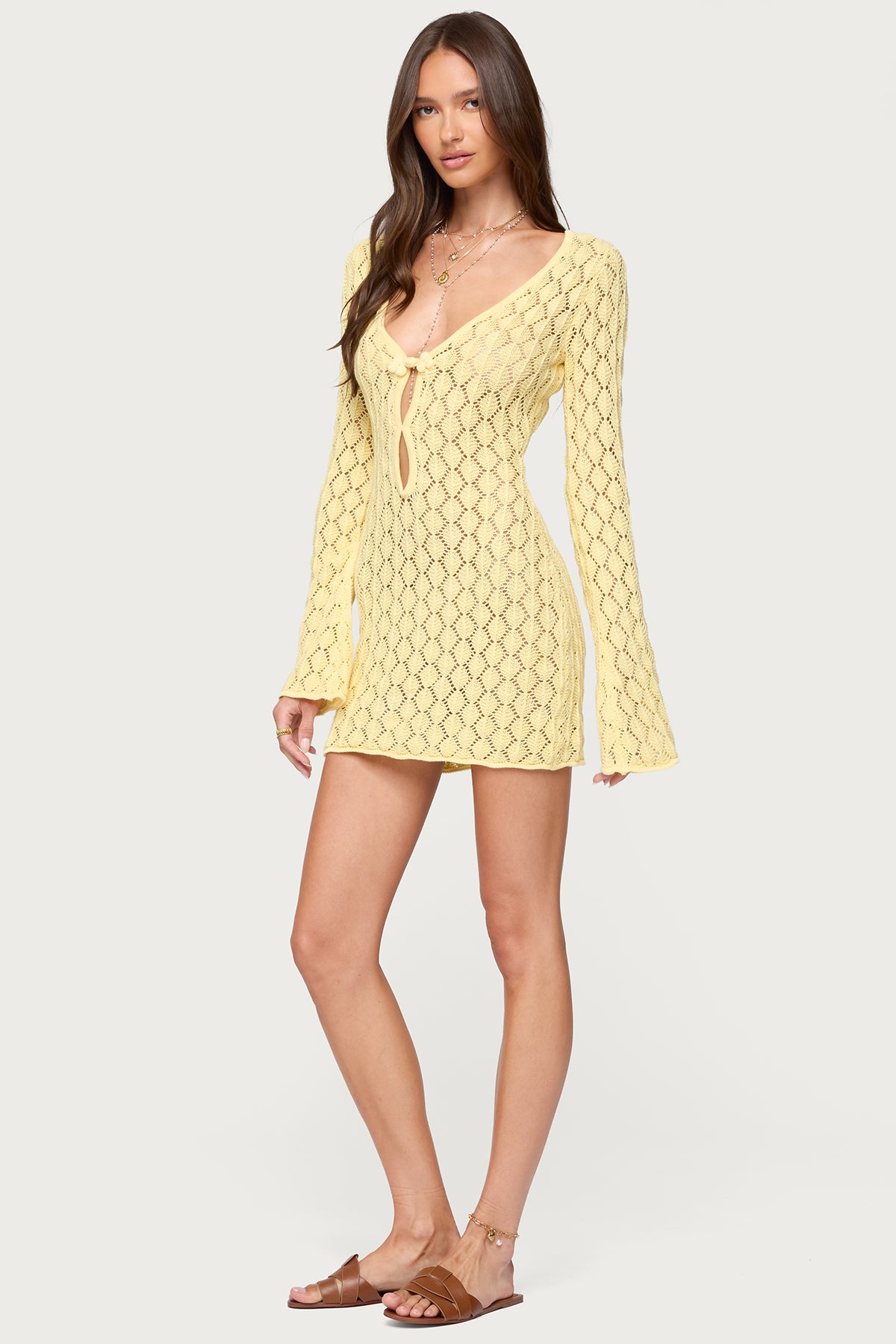 Brie Cut Out Crochet Mini Dress - YELLOW