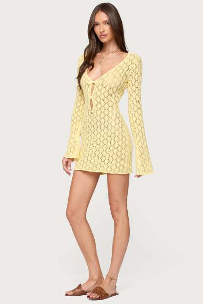 Brie Cut Out Crochet Mini Dress - YELLOW