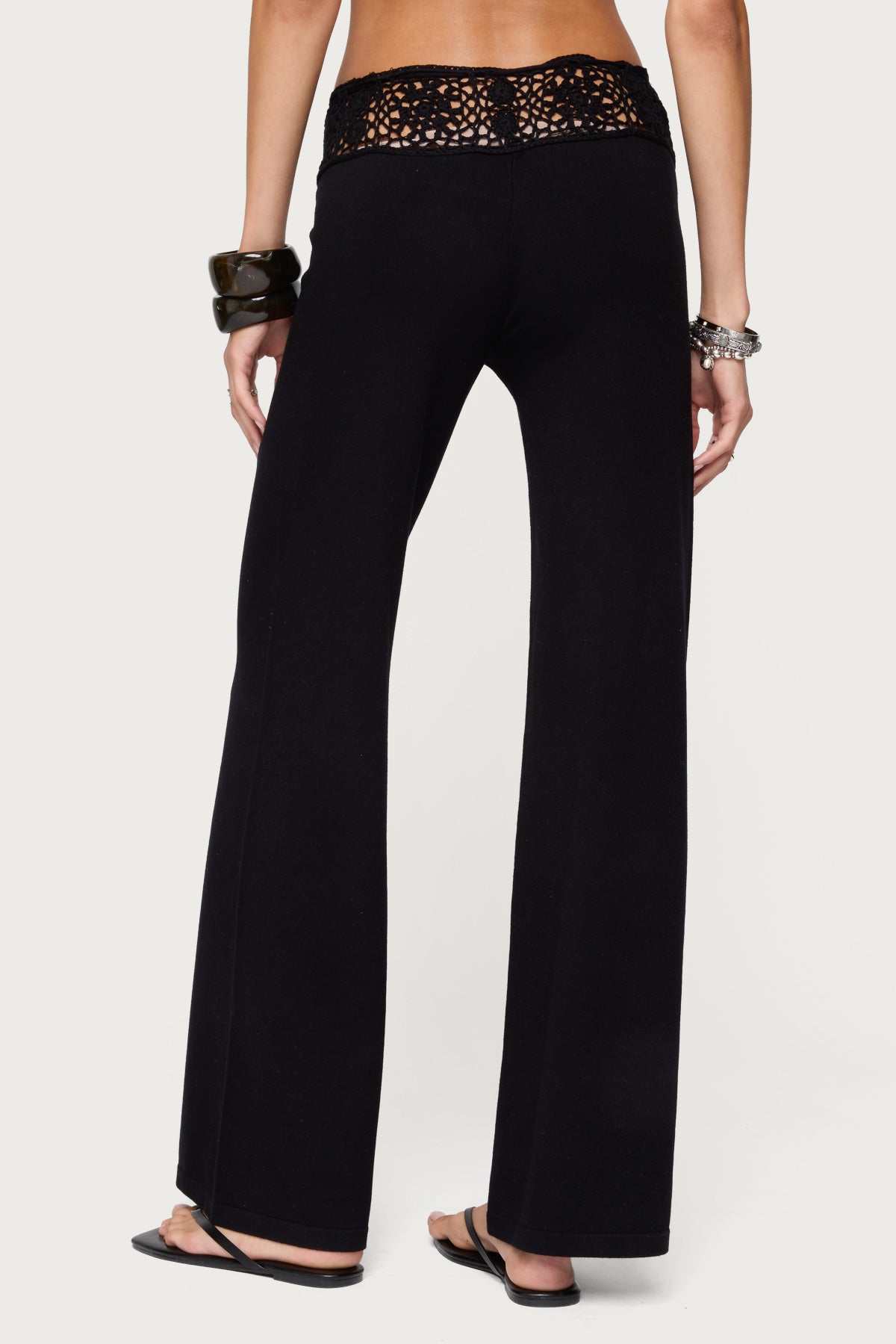 Kirsty Crochet Waist Knit Pants - BLACK