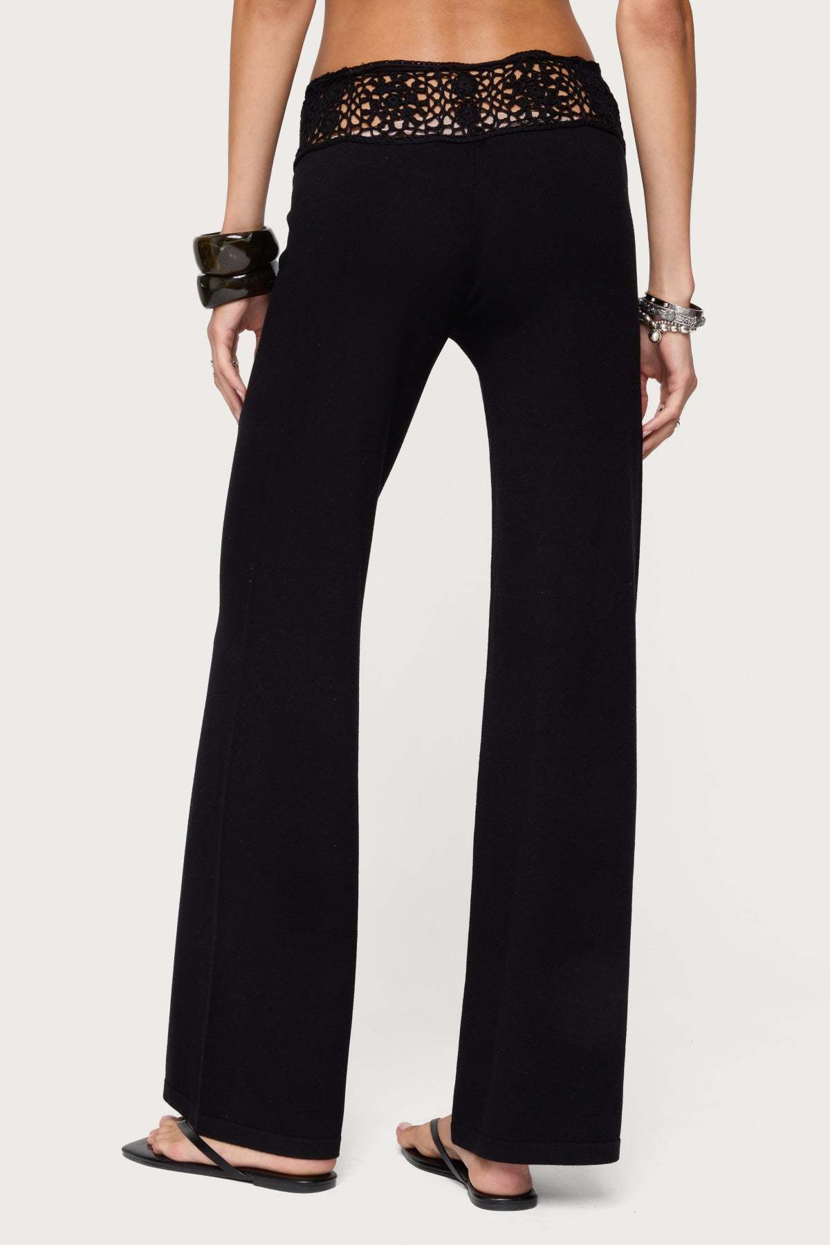 Kirsty Crochet Waist Knit Pants - BLACK