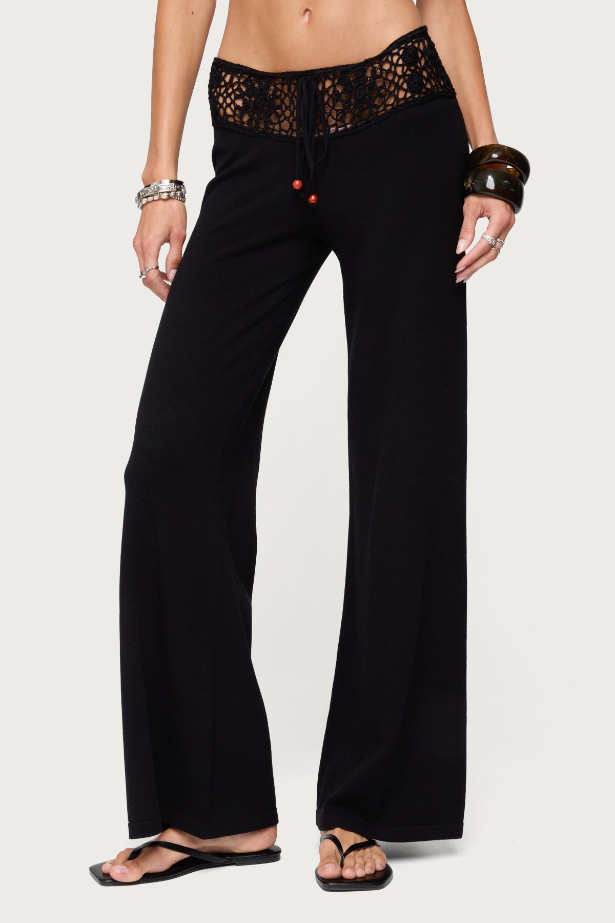 Kirsty Crochet Waist Knit Pants - BLACK