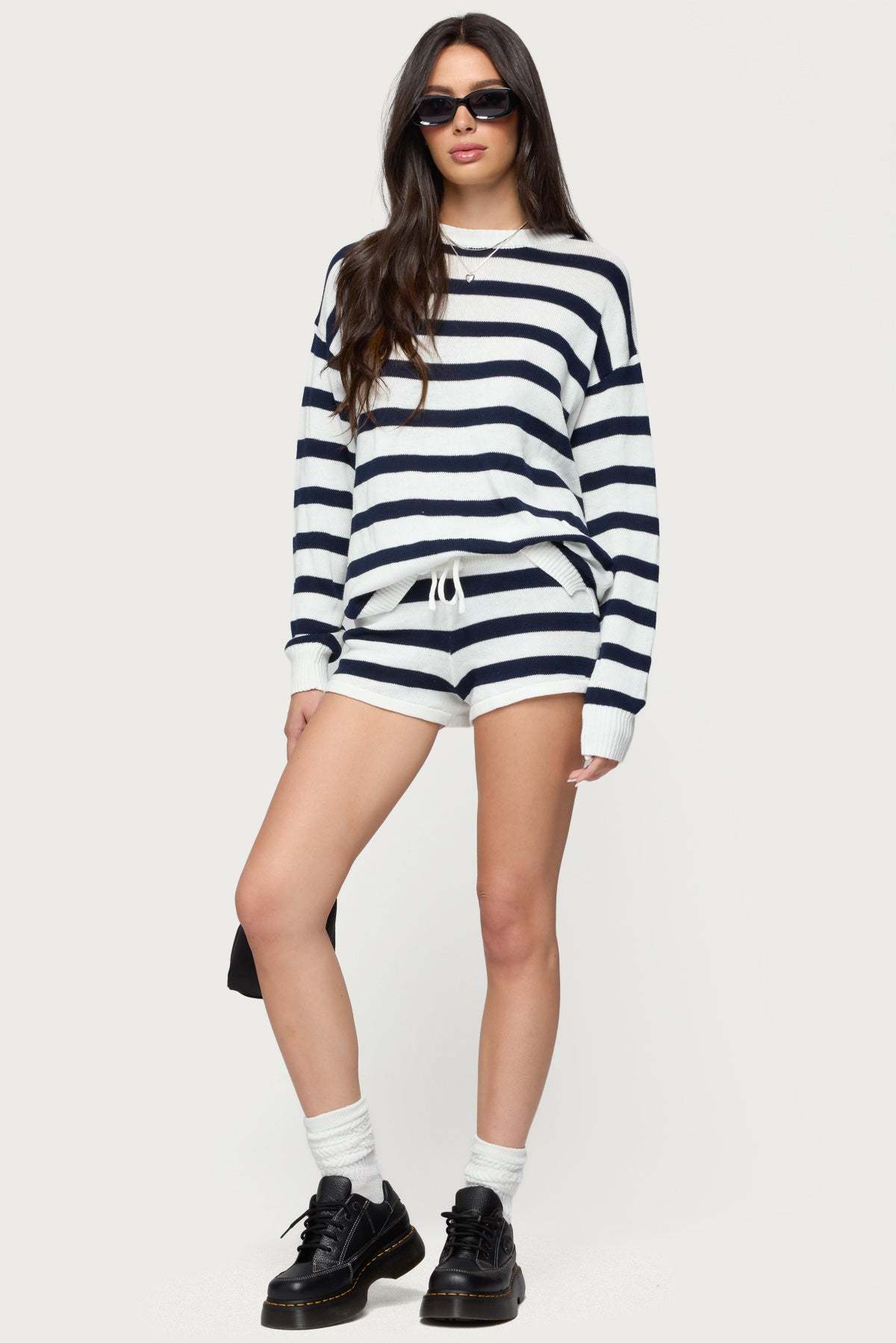 Amaris Oversized Striped Sweater - NAVY