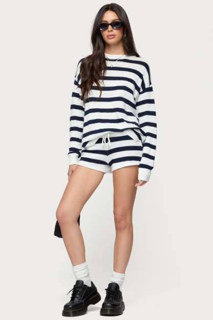 Amaris Oversized Striped Sweater - NAVY