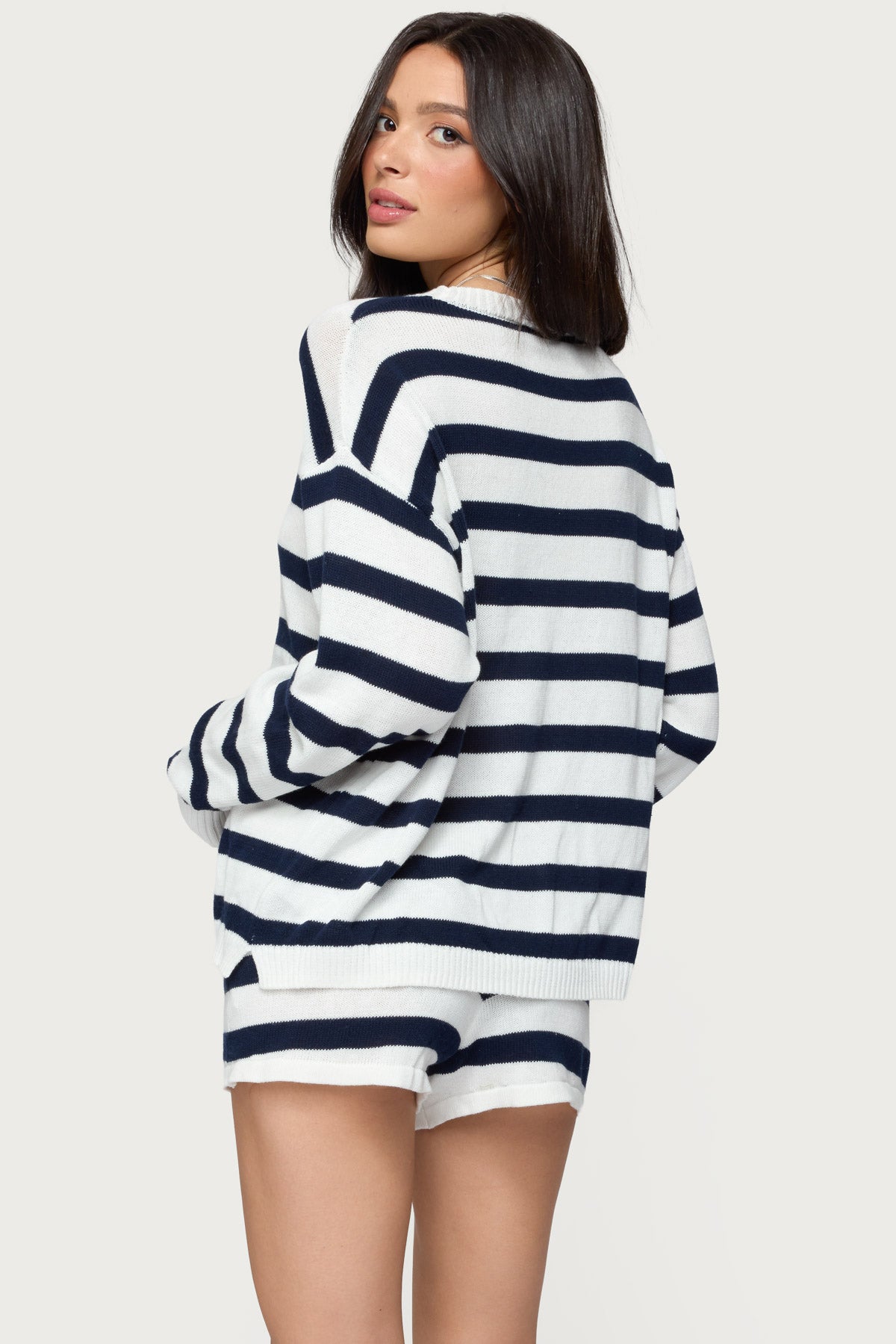 Amaris Oversized Striped Sweater - NAVY