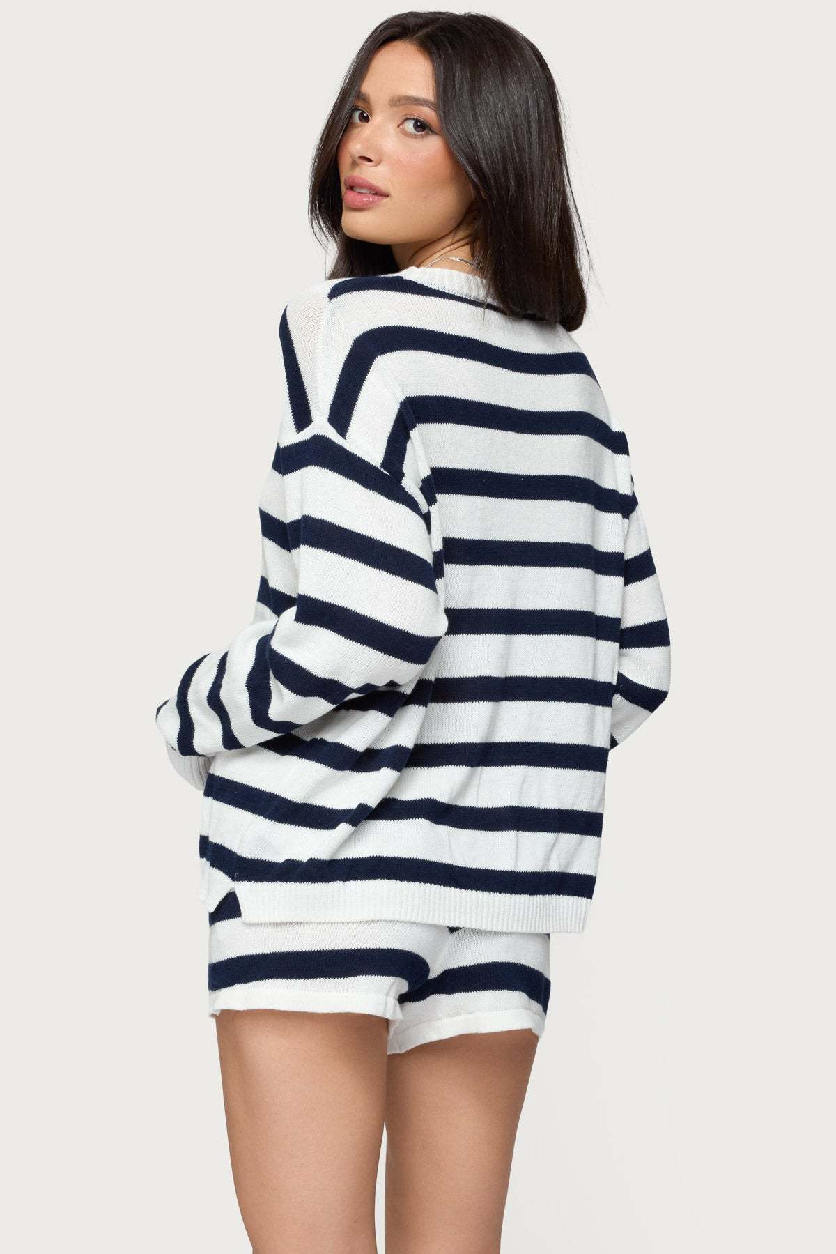 Amaris Oversized Striped Sweater - NAVY