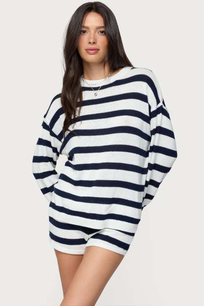 Amaris Oversized Striped Sweater - NAVY