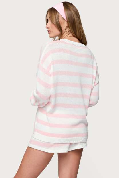 Amaris Oversized Striped Sweater - LIGHT PINK