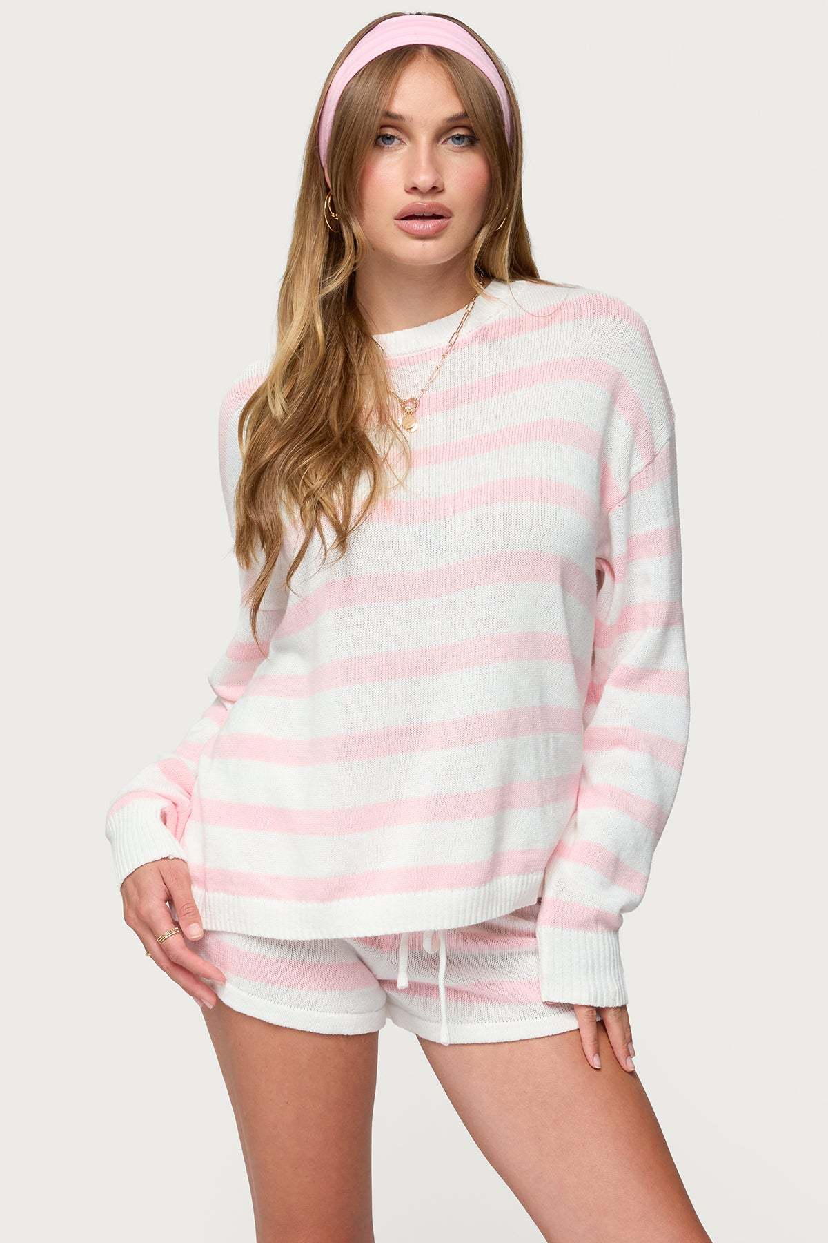 Amaris Oversized Striped Sweater - LIGHT PINK