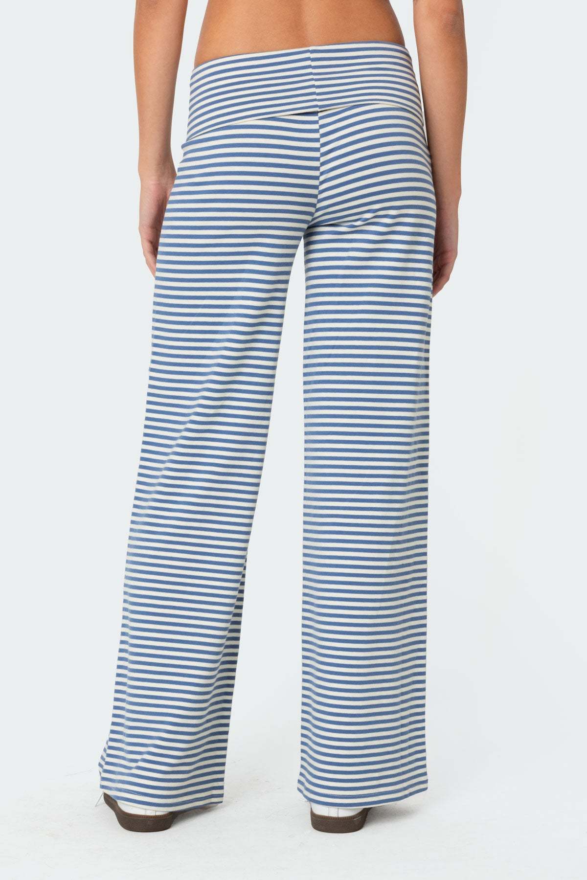 Lilah Striped Fold Over Pants - BLUE AND WHITE