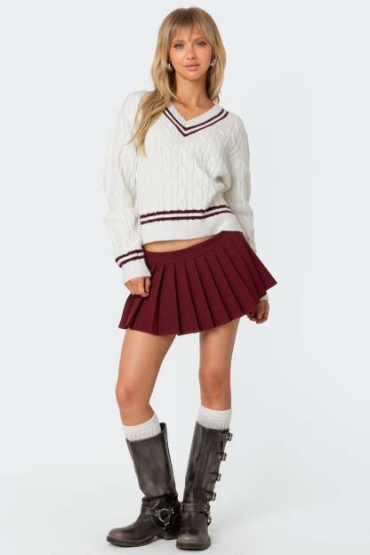 Dean V Neck Cable Knit Sweater - CREAM