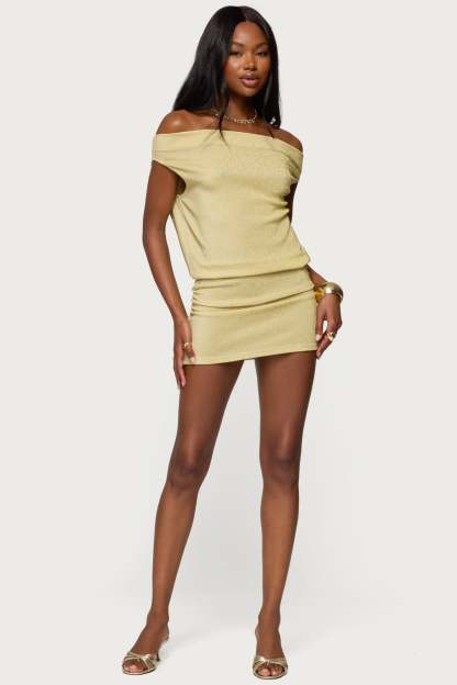 Eris Metallic Off Shoulder Mini Dress - GOLD