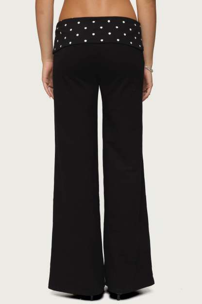 Reeva Polka Dot Foldover Pants - BLACK