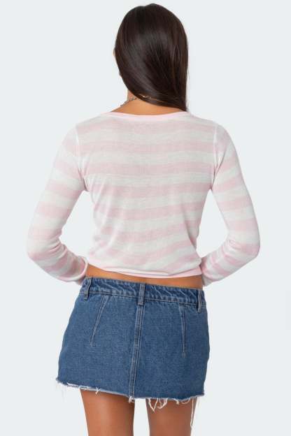 Candice Striped Knit Top - LIGHT PINK
