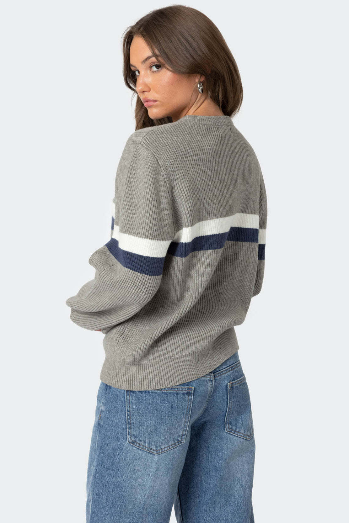 Nautical Striped Oversized Sweater - GRAY MELANGE