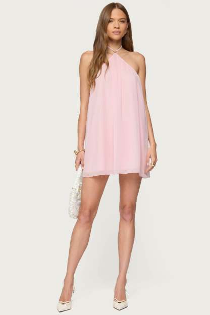 Emeline Backless Halter Mini Dress - LIGHT PINK