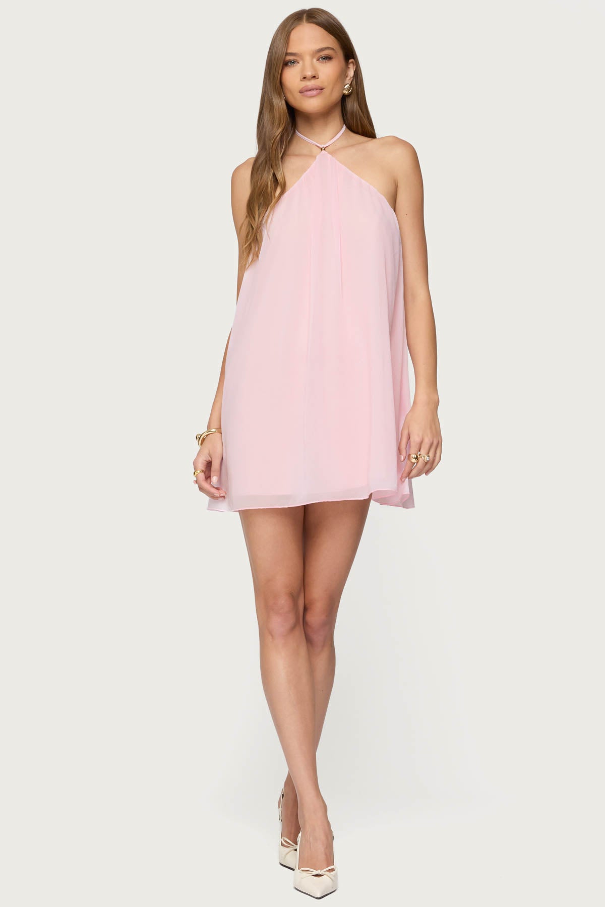 Emeline Backless Halter Mini Dress - LIGHT PINK
