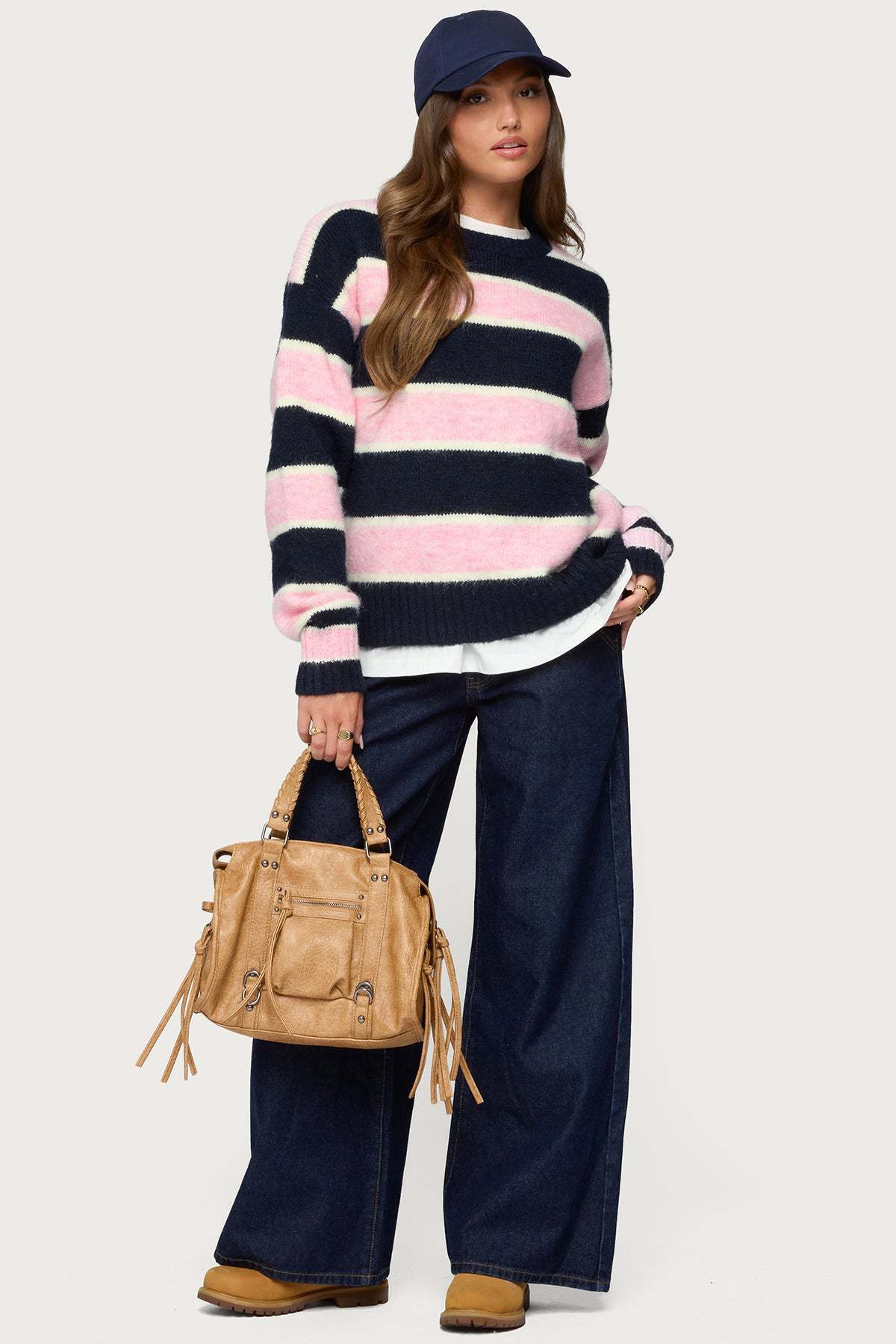 Conrad Striped Sweater - NAVY AND PINK