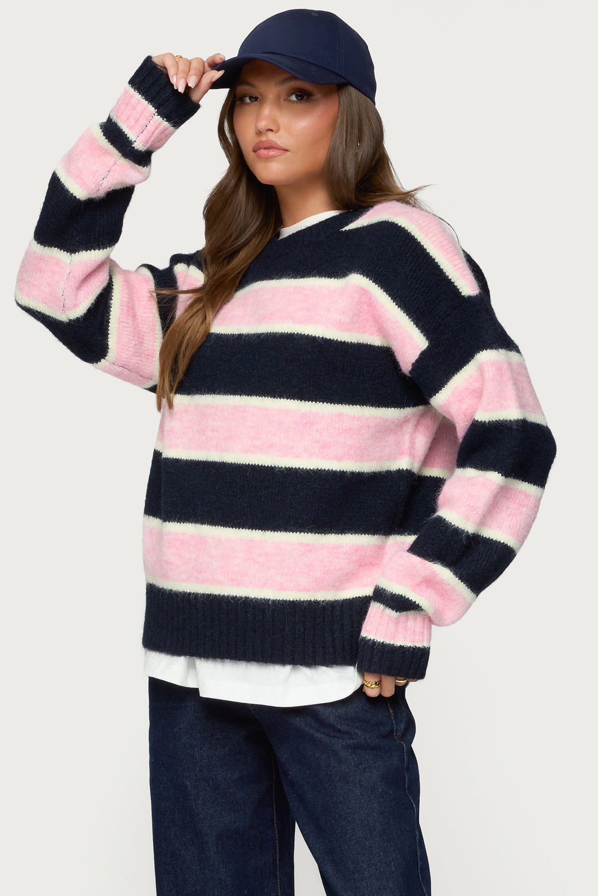 Conrad Striped Sweater - NAVY AND PINK