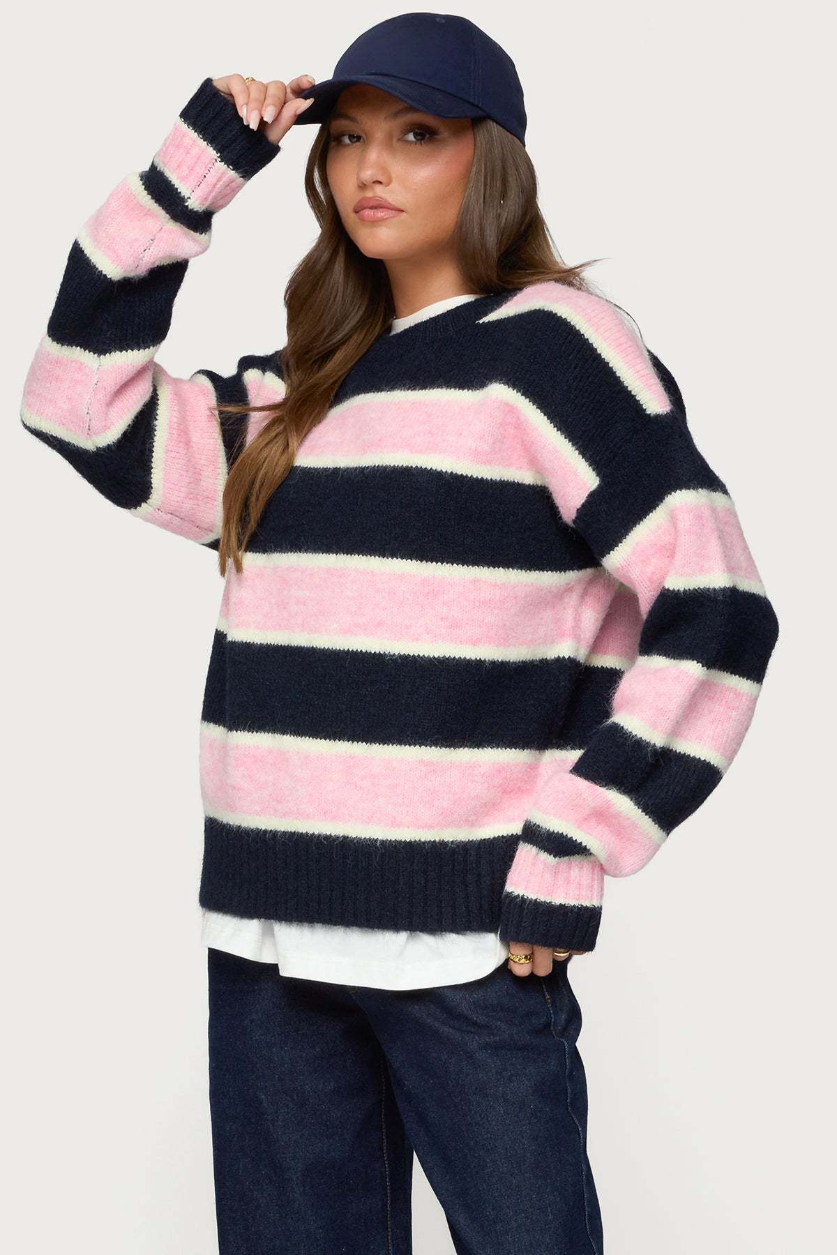 Conrad Striped Sweater - NAVY AND PINK