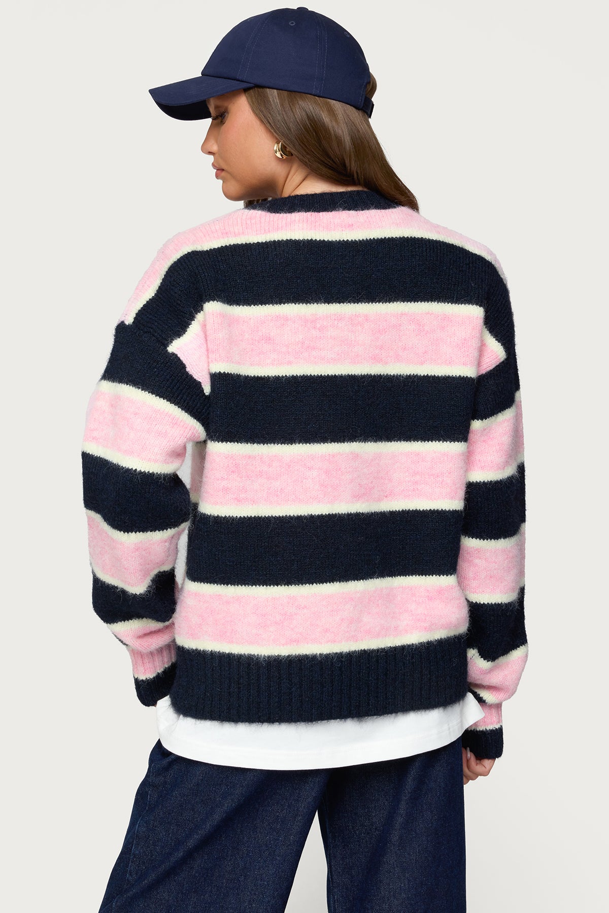 Conrad Striped Sweater - NAVY AND PINK