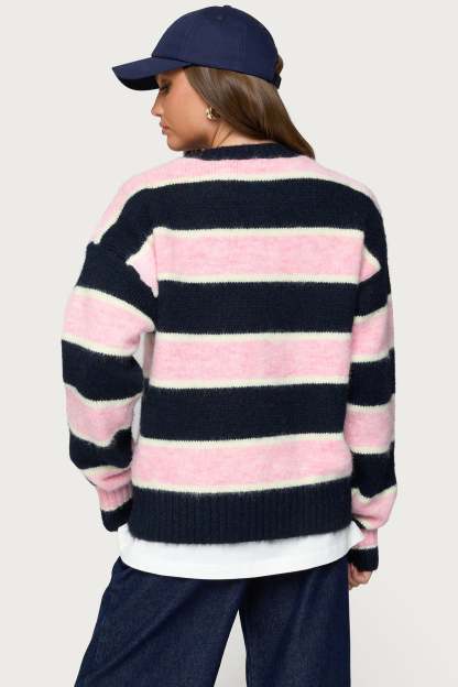 Conrad Striped Sweater - NAVY AND PINK