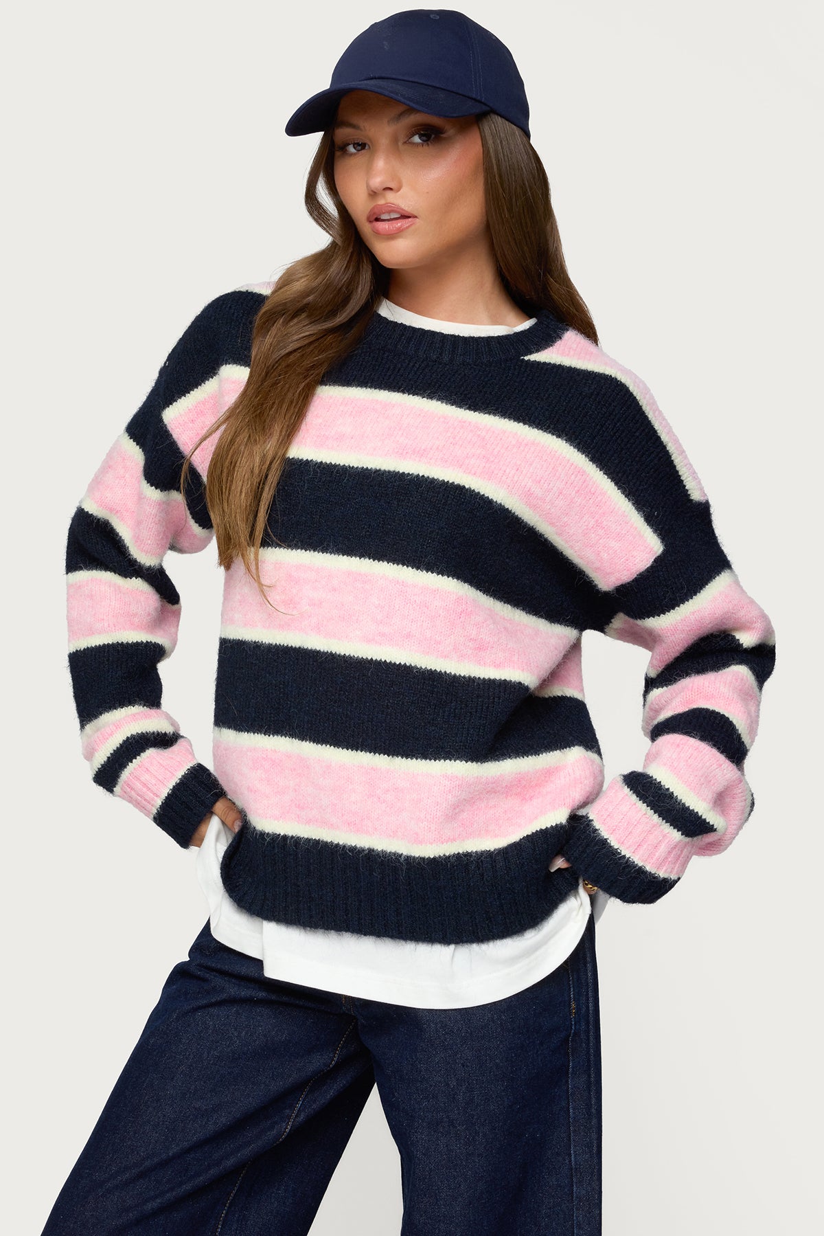 Conrad Striped Sweater - NAVY AND PINK