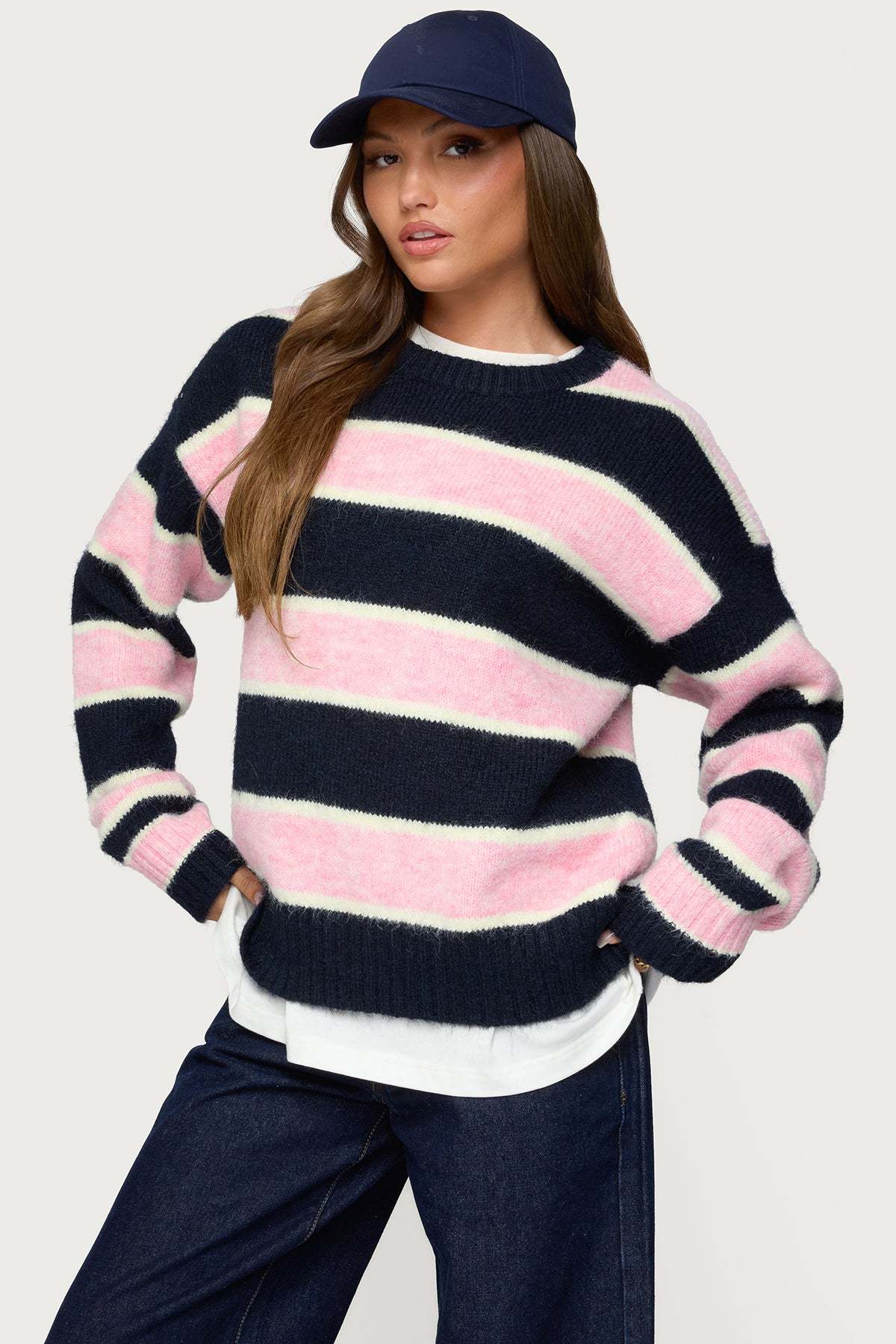 Conrad Striped Sweater - NAVY AND PINK