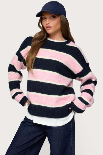 Conrad Striped Sweater - NAVY AND PINK