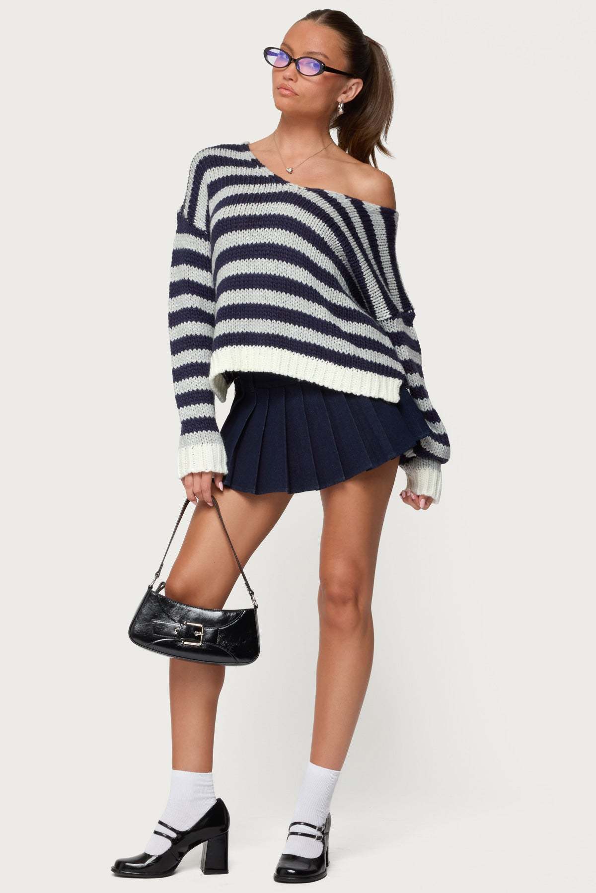 Eugenie Oversized Striped Sweater - NAVY