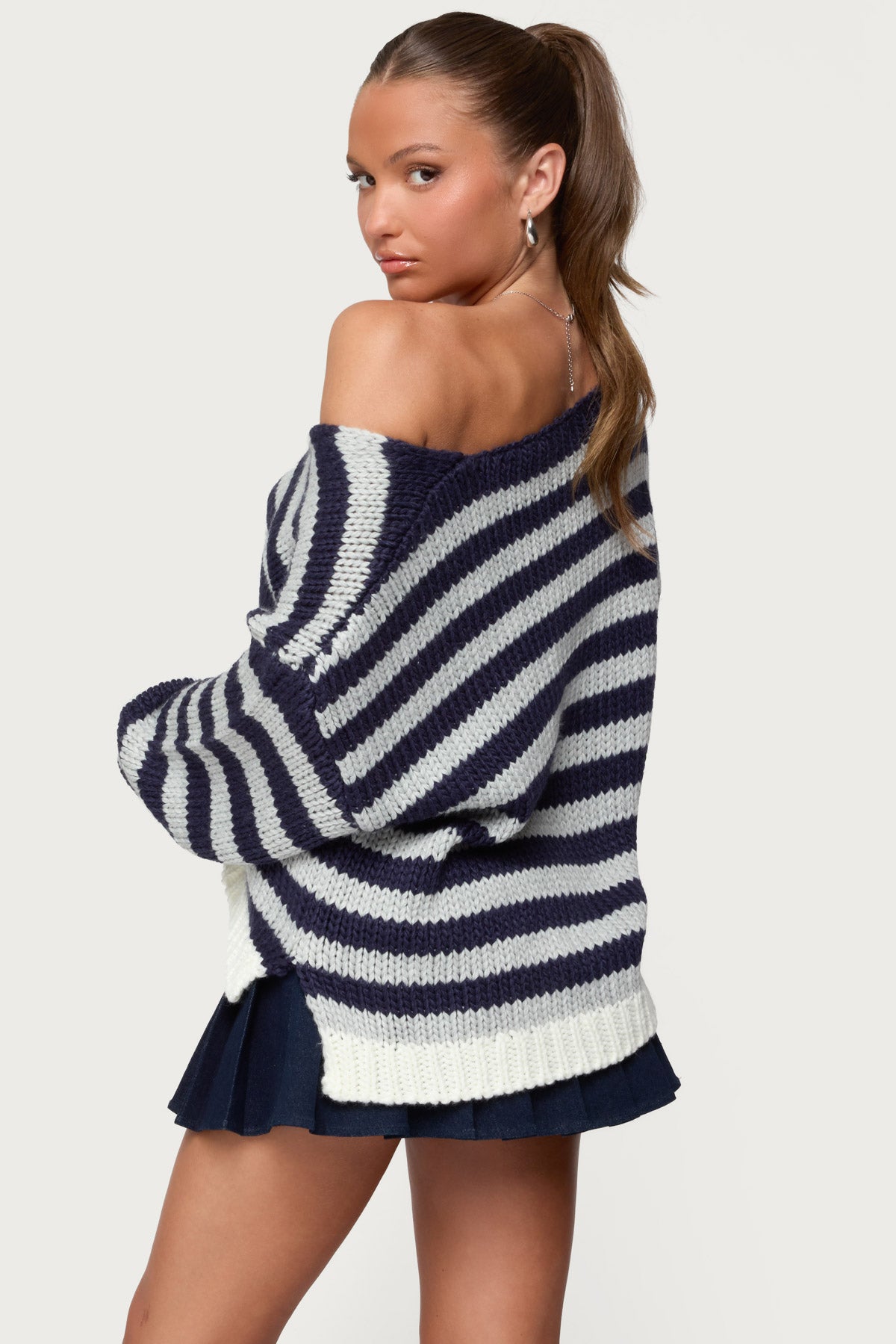 Eugenie Oversized Striped Sweater - NAVY