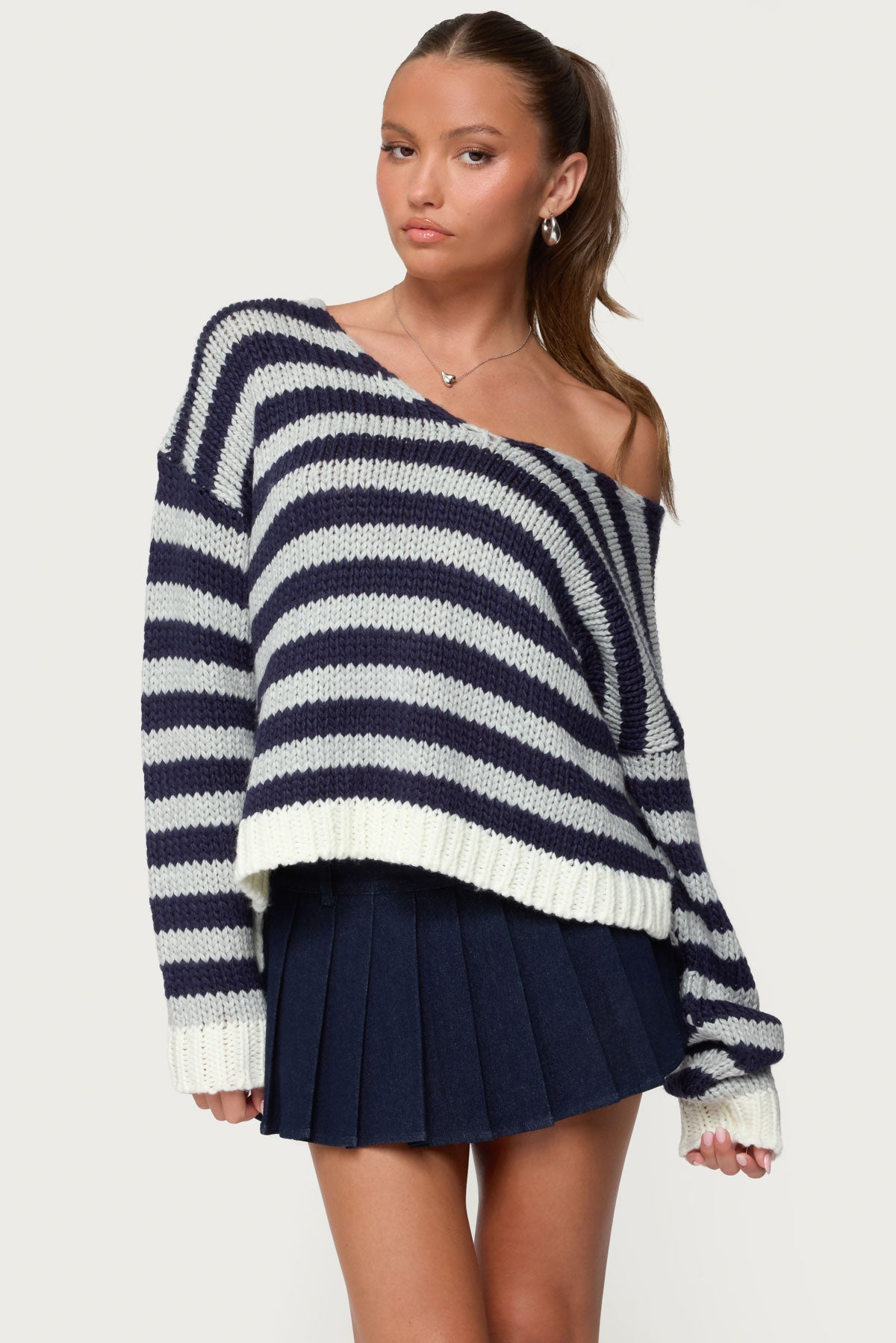 Eugenie Oversized Striped Sweater - NAVY