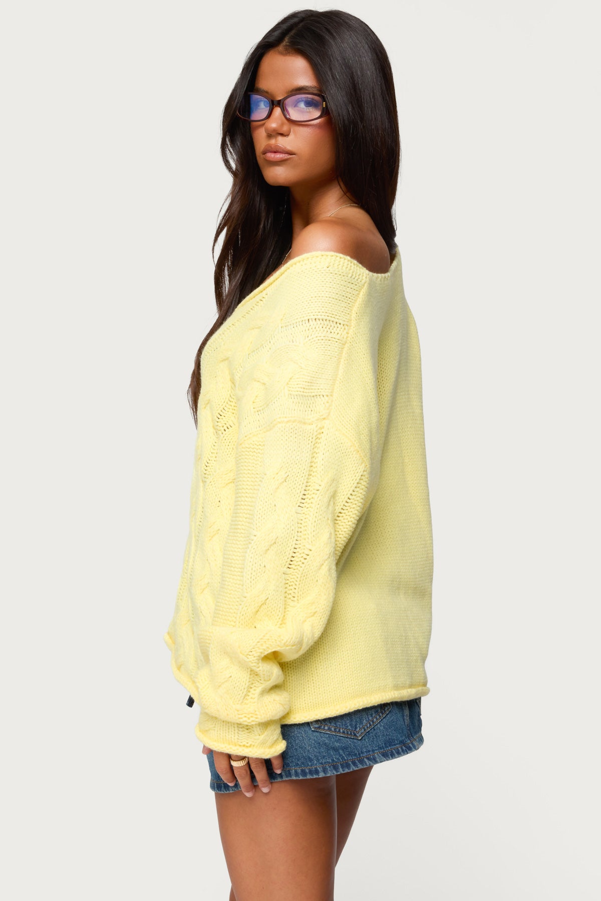 Inga Oversized Cable Knit Sweater - YELLOW
