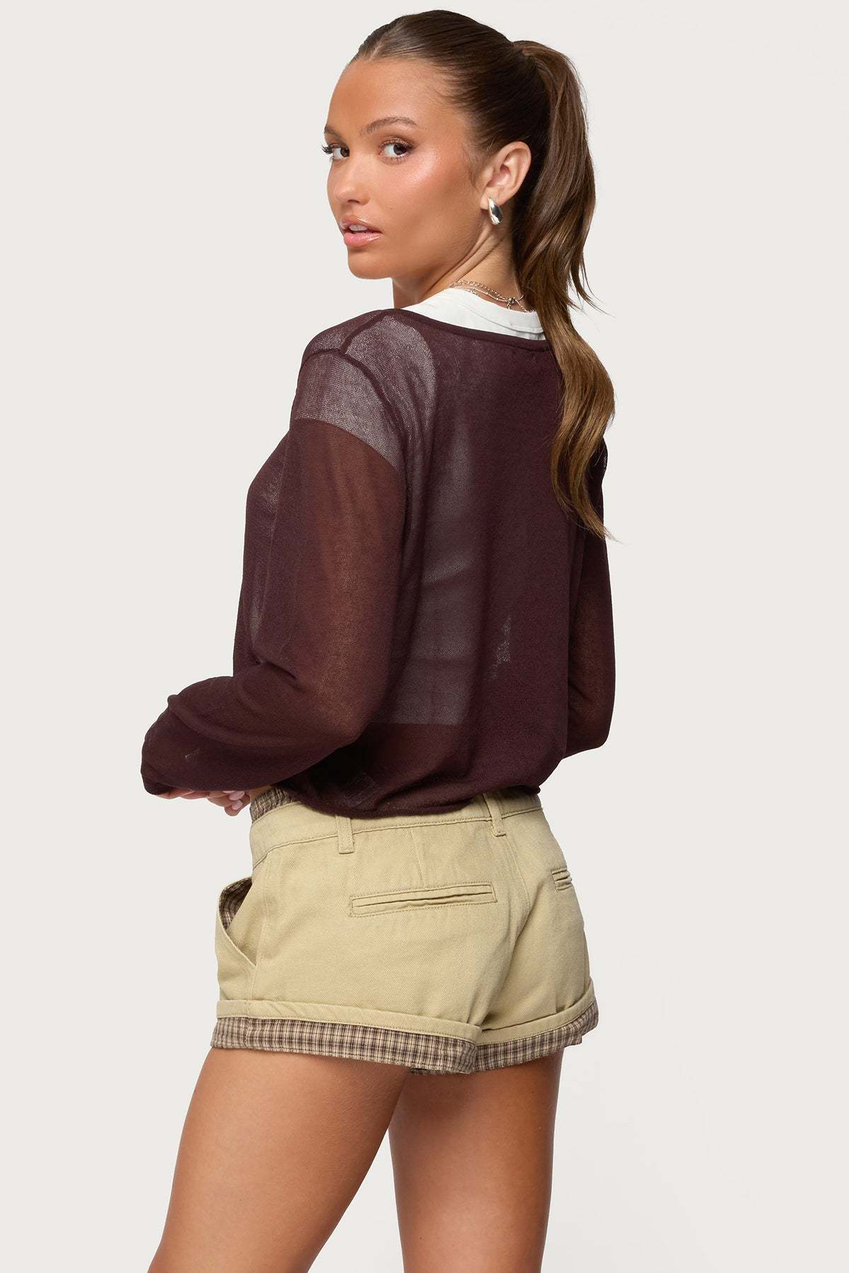 Kilian Sheer Knit Henley Top - BROWN