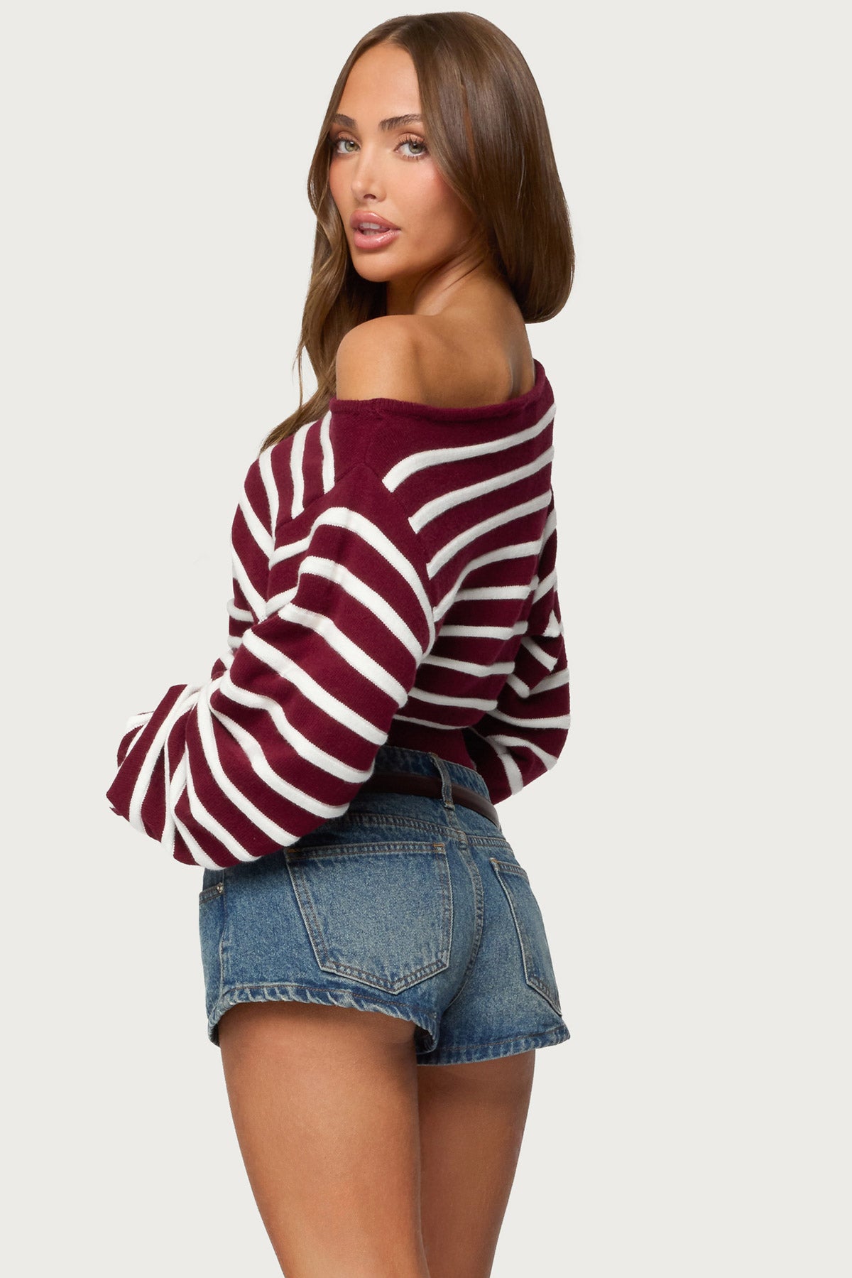 Mika Off Shoulder Oversized Sweater - BURGUNDY