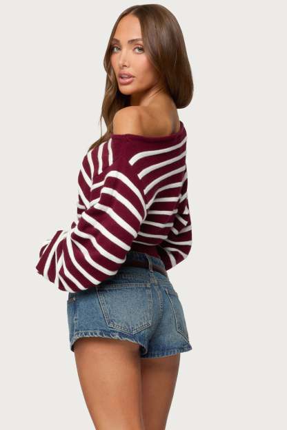 Mika Off Shoulder Oversized Sweater - BURGUNDY