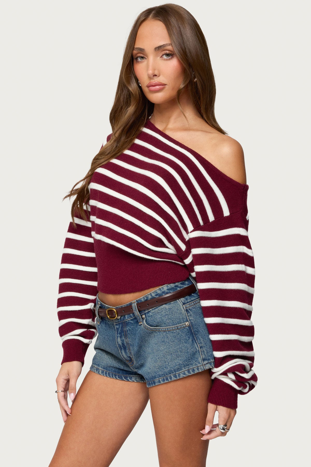 Mika Off Shoulder Oversized Sweater - BURGUNDY