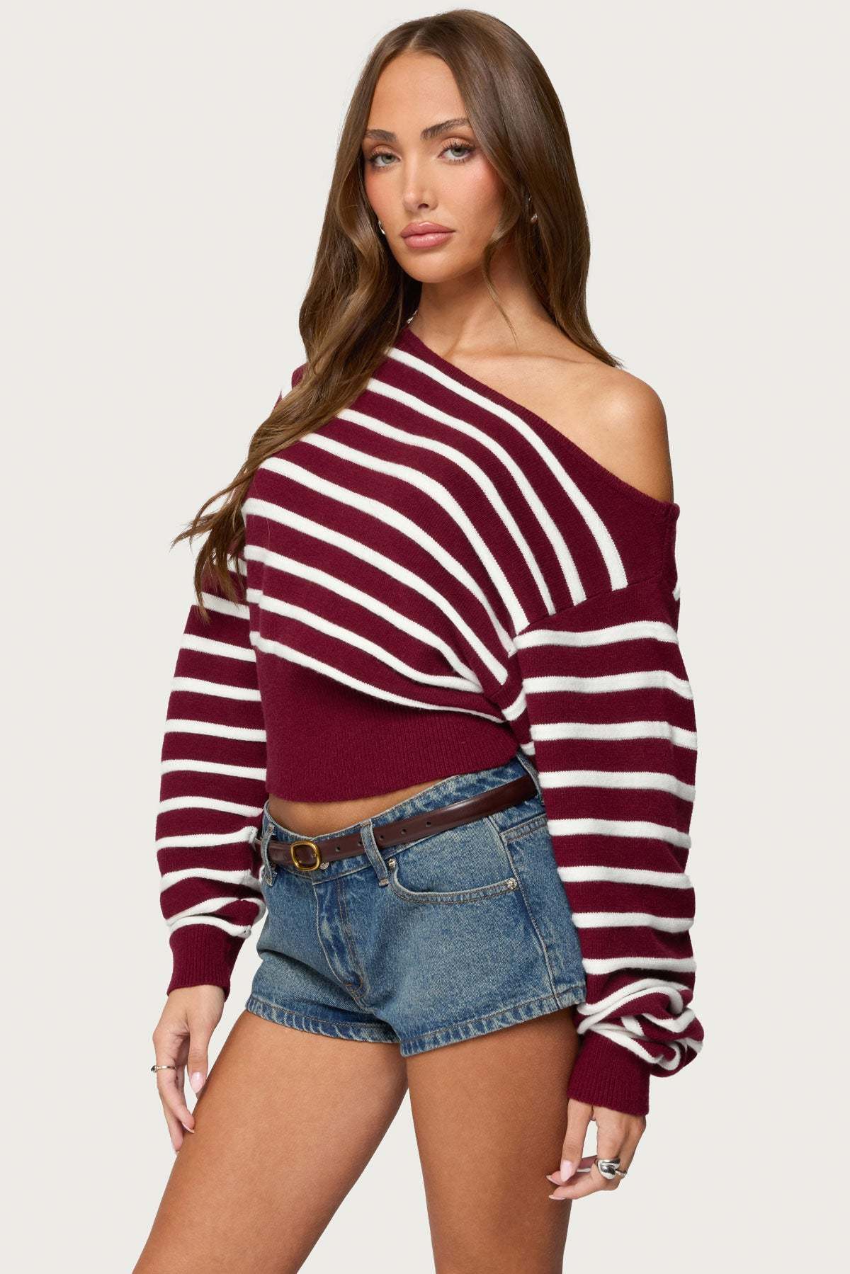Mika Off Shoulder Oversized Sweater - BURGUNDY