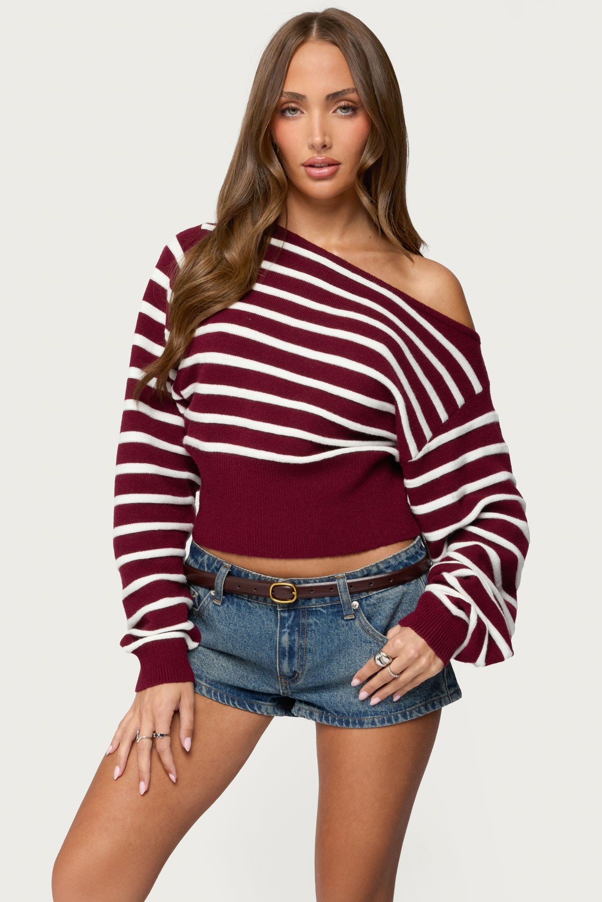 Mika Off Shoulder Oversized Sweater - BURGUNDY