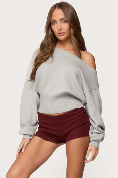 Ravenna Off Shoulder Sweater - LIGHT GRAY MELANGE