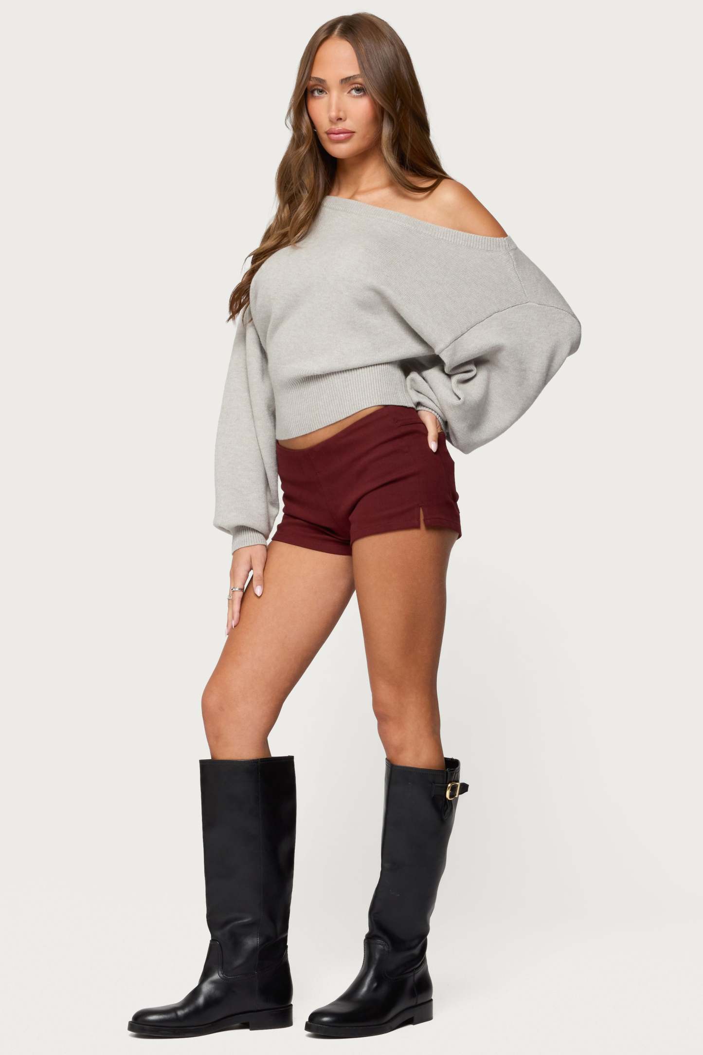 Ravenna Off Shoulder Sweater - LIGHT GRAY MELANGE