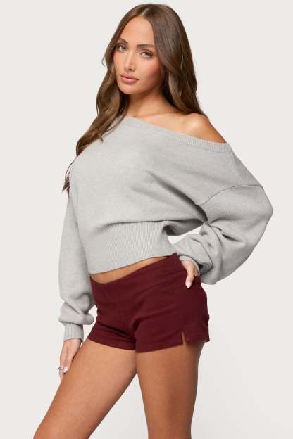 Ravenna Off Shoulder Sweater - LIGHT GRAY MELANGE