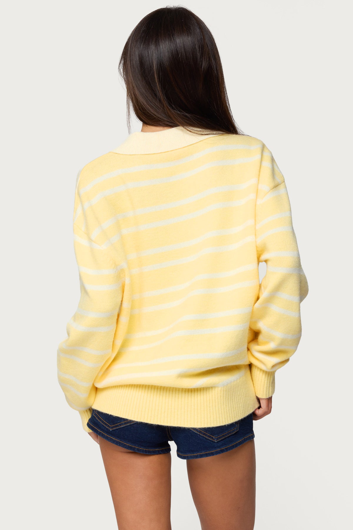 Rilynn Striped Polo Sweater - YELLOW AND WHITE