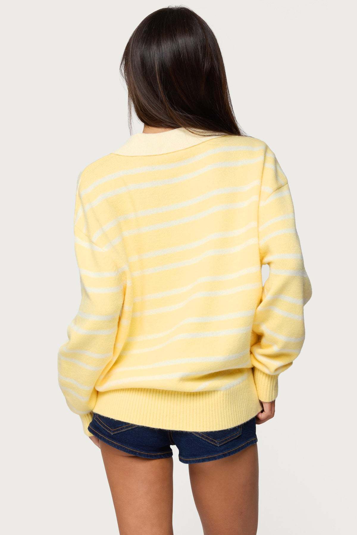 Rilynn Striped Polo Sweater - YELLOW AND WHITE